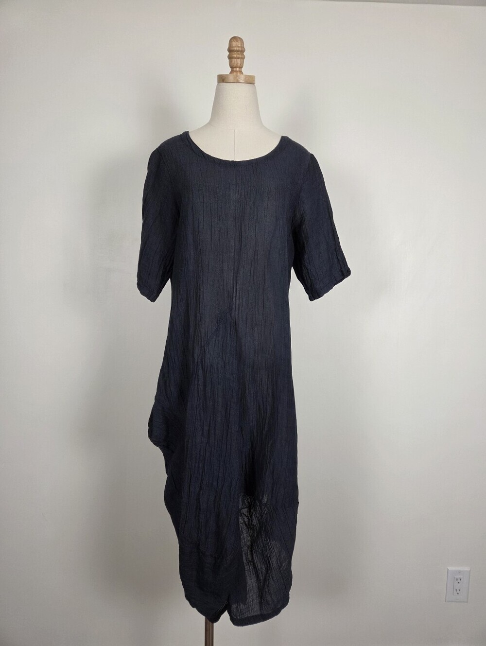Asymmetrical Navy Midi Dress Size Large Lagenlook Boho (m) - Picture 3 of 9